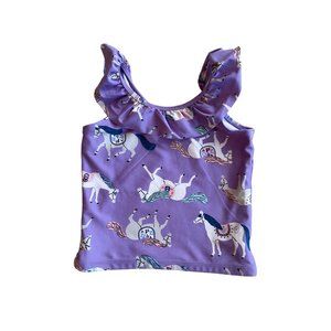 130/US 8 Hanna Andersson Purple Horse Print Swim Ruffle Tankini Top